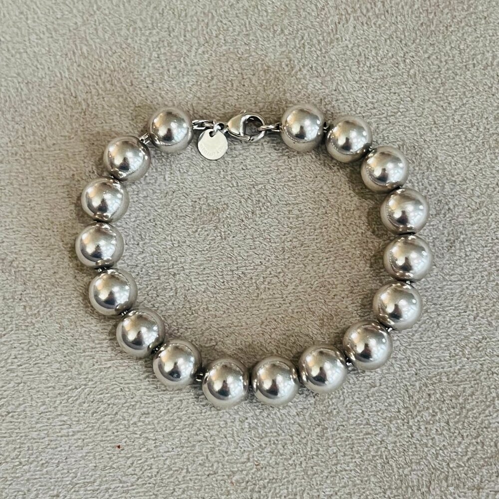 Authentic Tiffany & Co. 925 Sterling Silver 10mm Ball Bracelet. 7.5” length.
